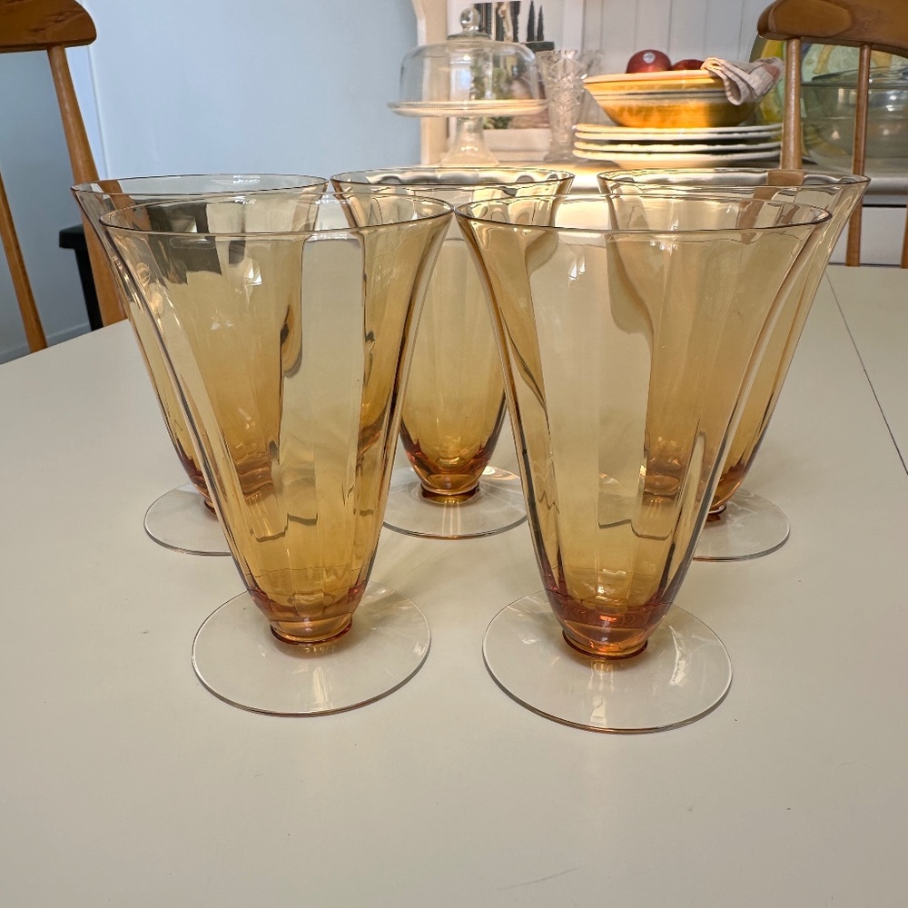 Vintage Parfait Glasses 5 Lightweight Amber & Clear Glass